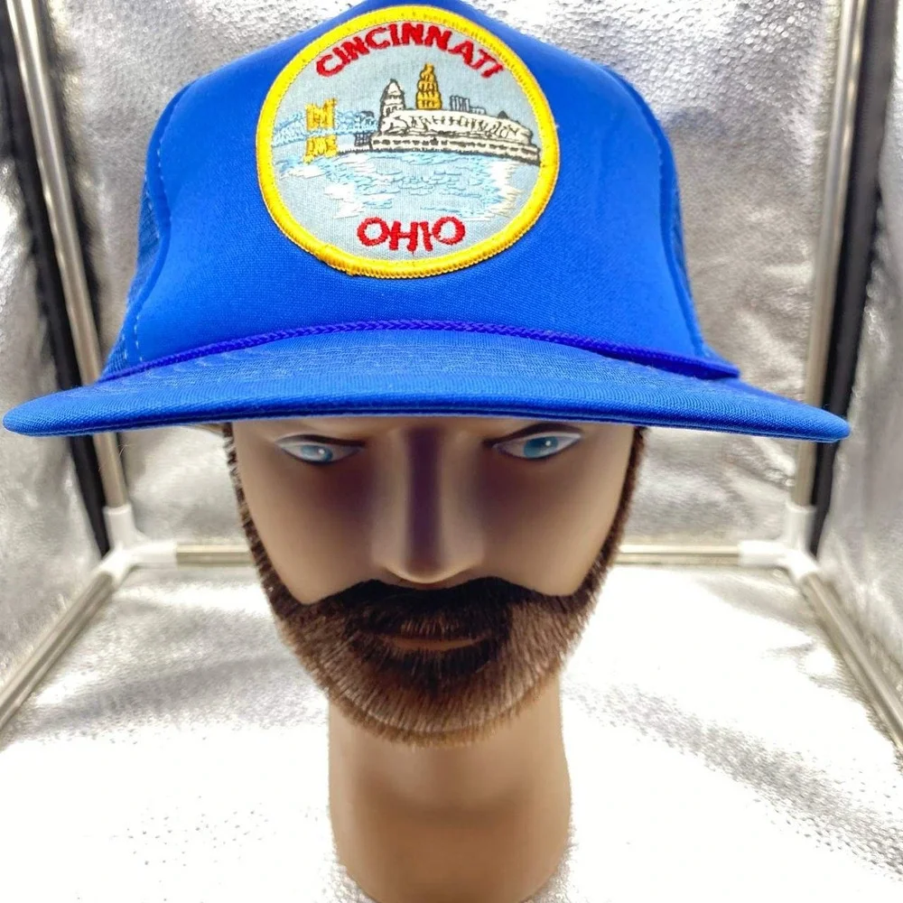 A&M‎ Cincinnati Ohio Trucker Hat Mens OSFA Blue Mesh Snapback Vintage Souvenir